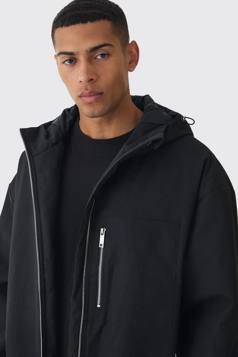 Oversized Padded Tech Longline Mac In Black - black - 2