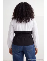 Black Color Block Woven Plus Size Blouse - 6