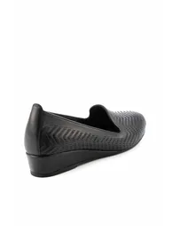 Black Genuine Leather Women's Wedge Heel Shoes - 3