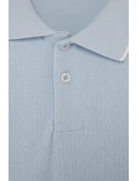 Blue Regular Jacquard Fabric Knitwear Tape Polo Neck T-Shirt - 4