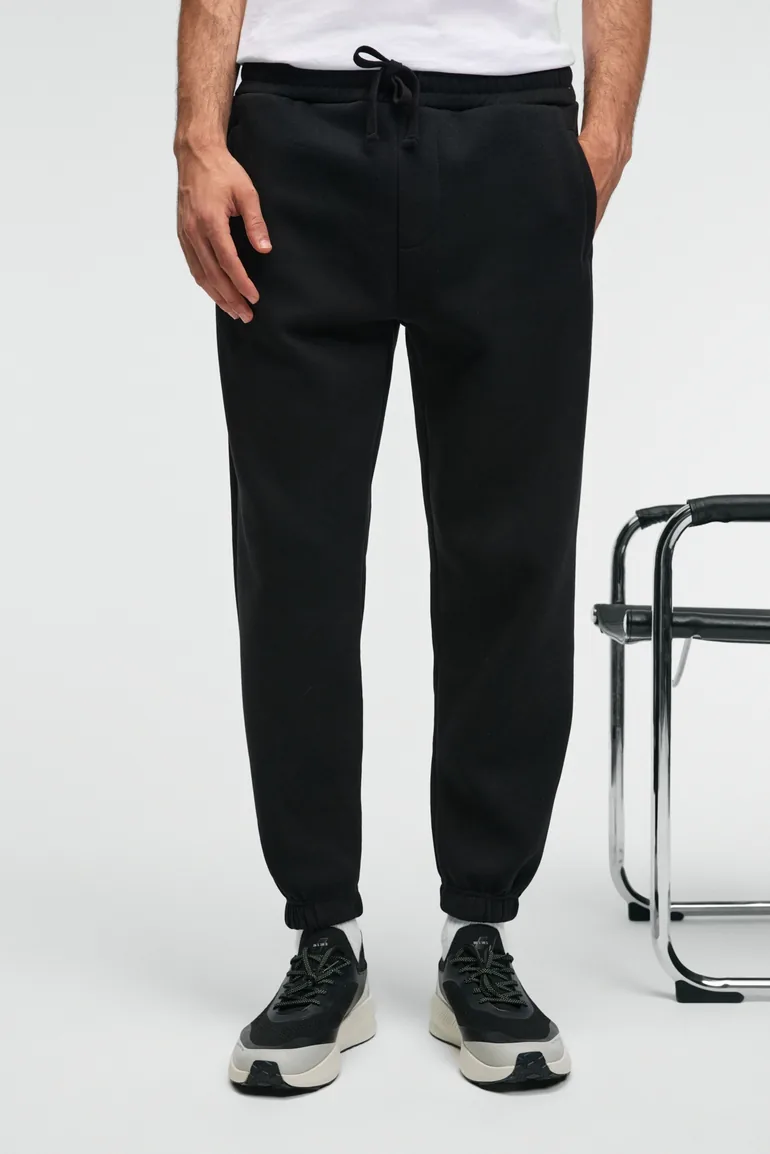 GRIMELANGE ANSEL Men's Elastic Waist Slim Fit Three-Pocket Soft Organic Cotton Black Sweatpants - 3