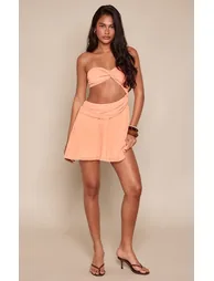 Orange Chiffon Bandeau Cut Out Mini Dress