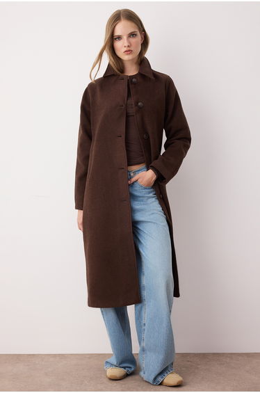 Brown Mono Closure Oversize Long Coat product thumbnail 2