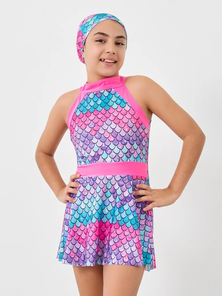 All Over Print Swimsuit and Cap Set - 1