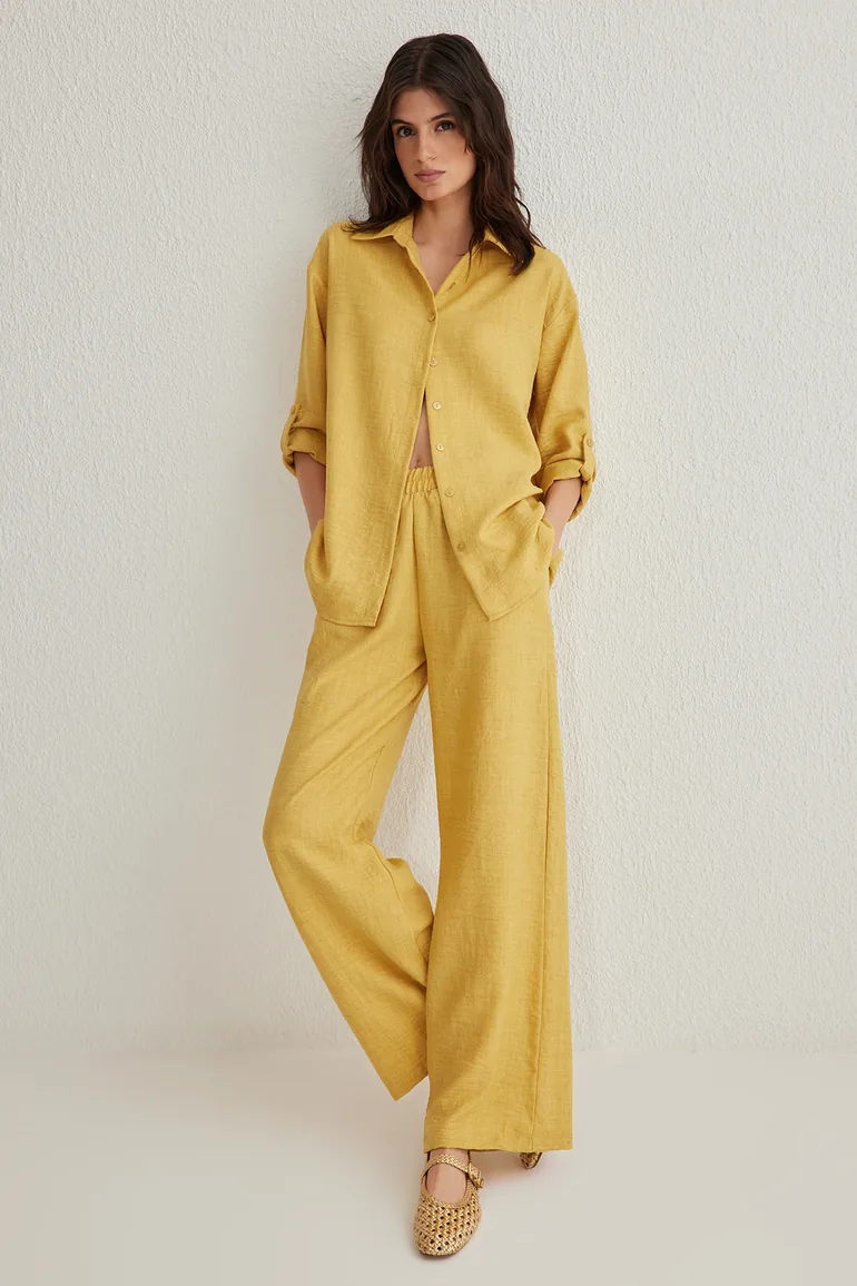 Yellow Woven Bottom-Top Set - 1