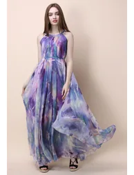 Floral Watercolor Maxi Slip Dress in Violet - 1