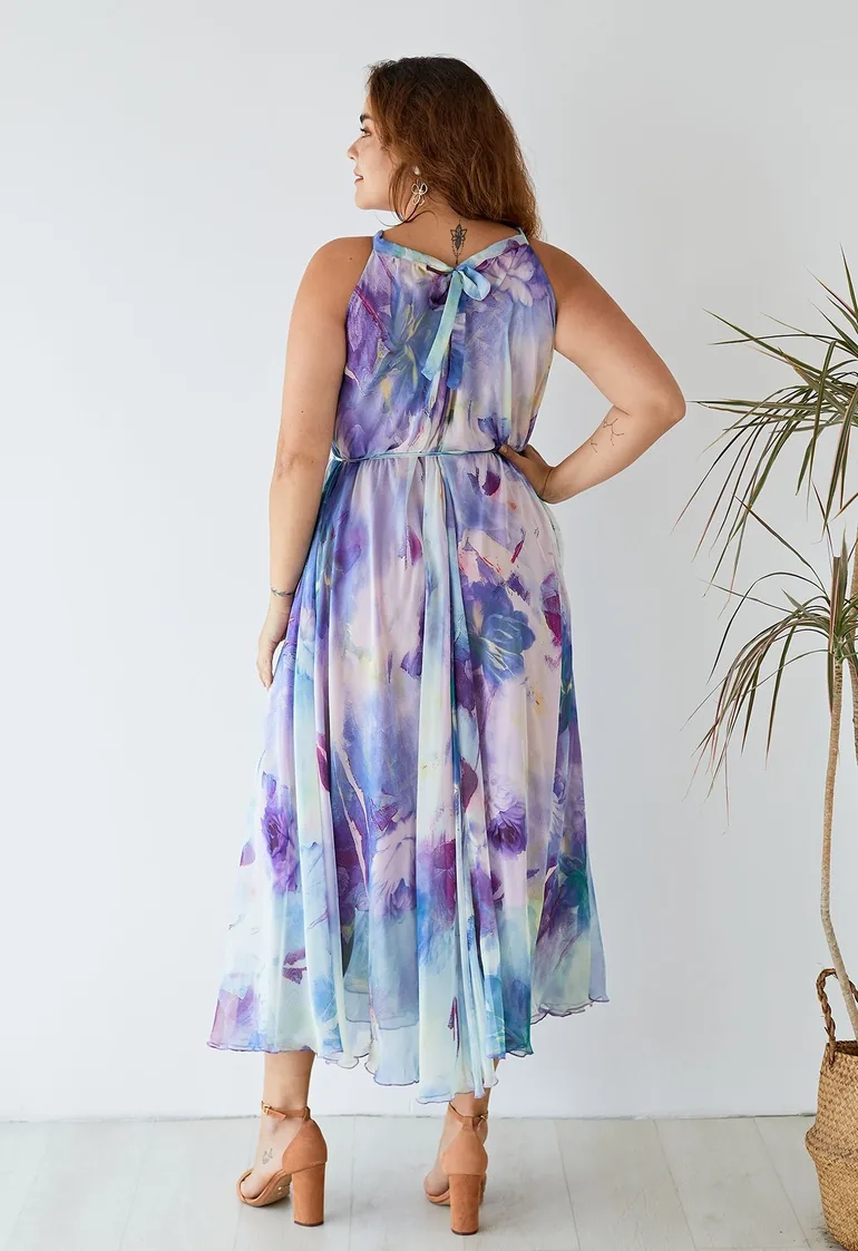 Floral Watercolor Maxi Slip Dress in Violet - 7