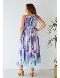 Floral Watercolor Maxi Slip Dress in Violet - 7