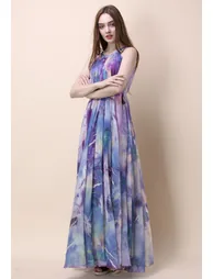 Floral Watercolor Maxi Slip Dress in Violet - 4