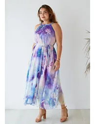 Floral Watercolor Maxi Slip Dress in Violet - 6