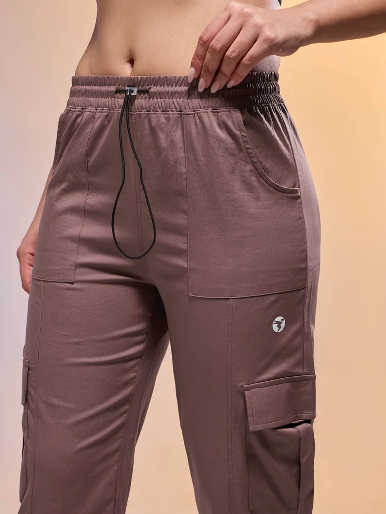 Women Solid Slim Fit Sports Cargo Track Pants - 3