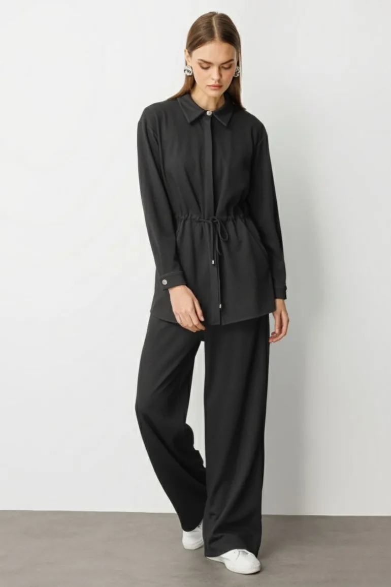Mizalle Waist Drawstring Soft Textured Tunic - 2
