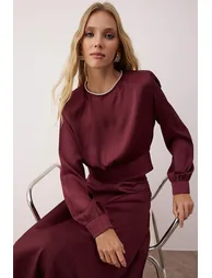 Plum Skater Satin Plain Weave Evening Dress - 2