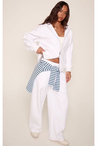 White Interlock Wide Leg Joggers