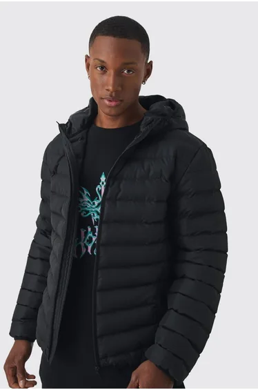 Quilted Zip Through Hooded Jacket In Black - black