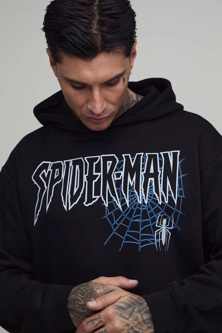 Tall Oversized Spider Man Gothic License Print Hoodie - black - 1