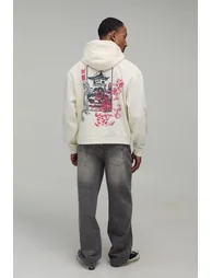 Ecru Oversized Boxy Kyoto Doodle Print Hoodie - ecru - 2