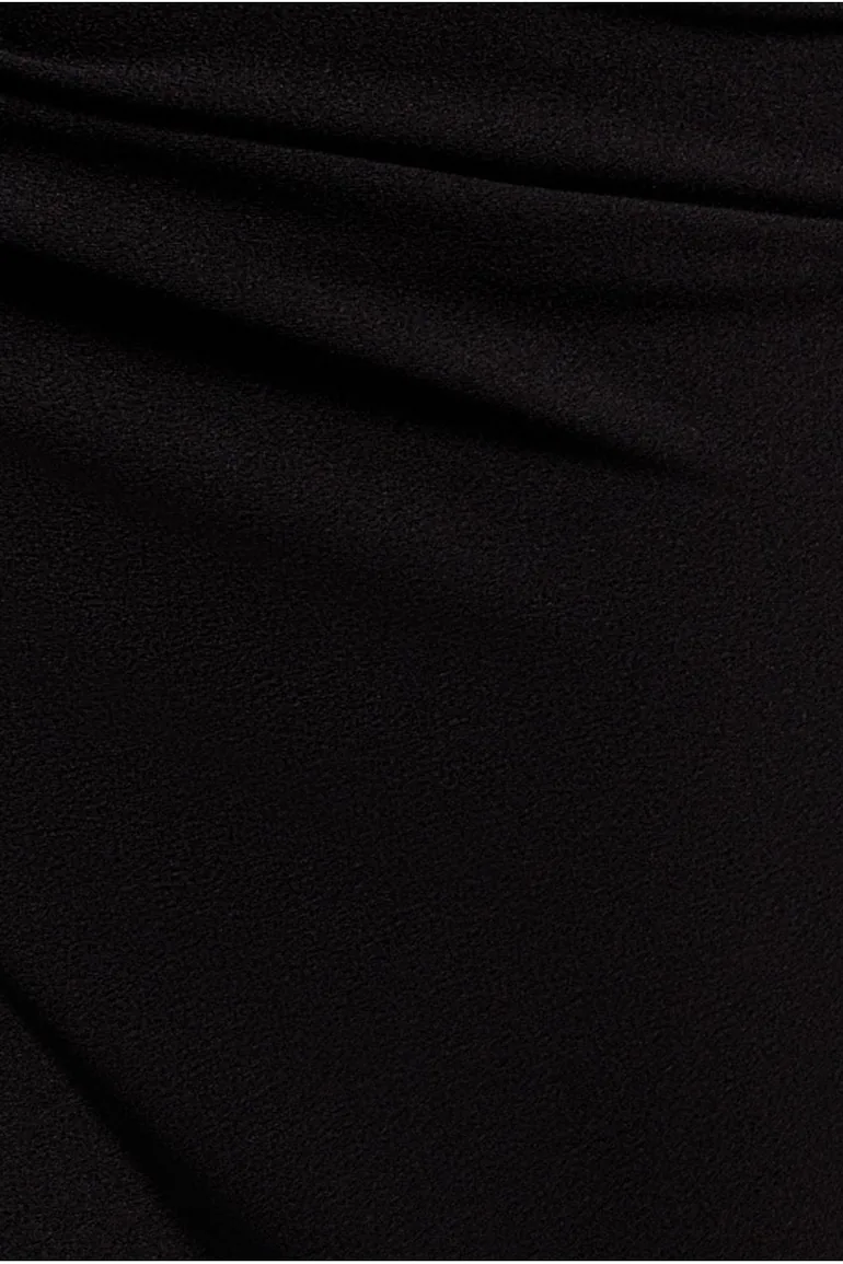 One Shoulder Cape Scuba & Chiffon Maxi Dress - Black by Goddiva - 3