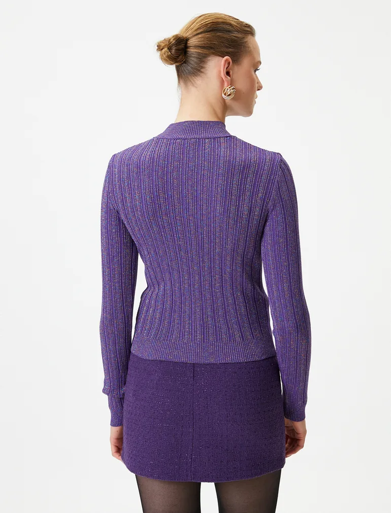 Half Turtle Neck Glitter Knitted Sweater - 3