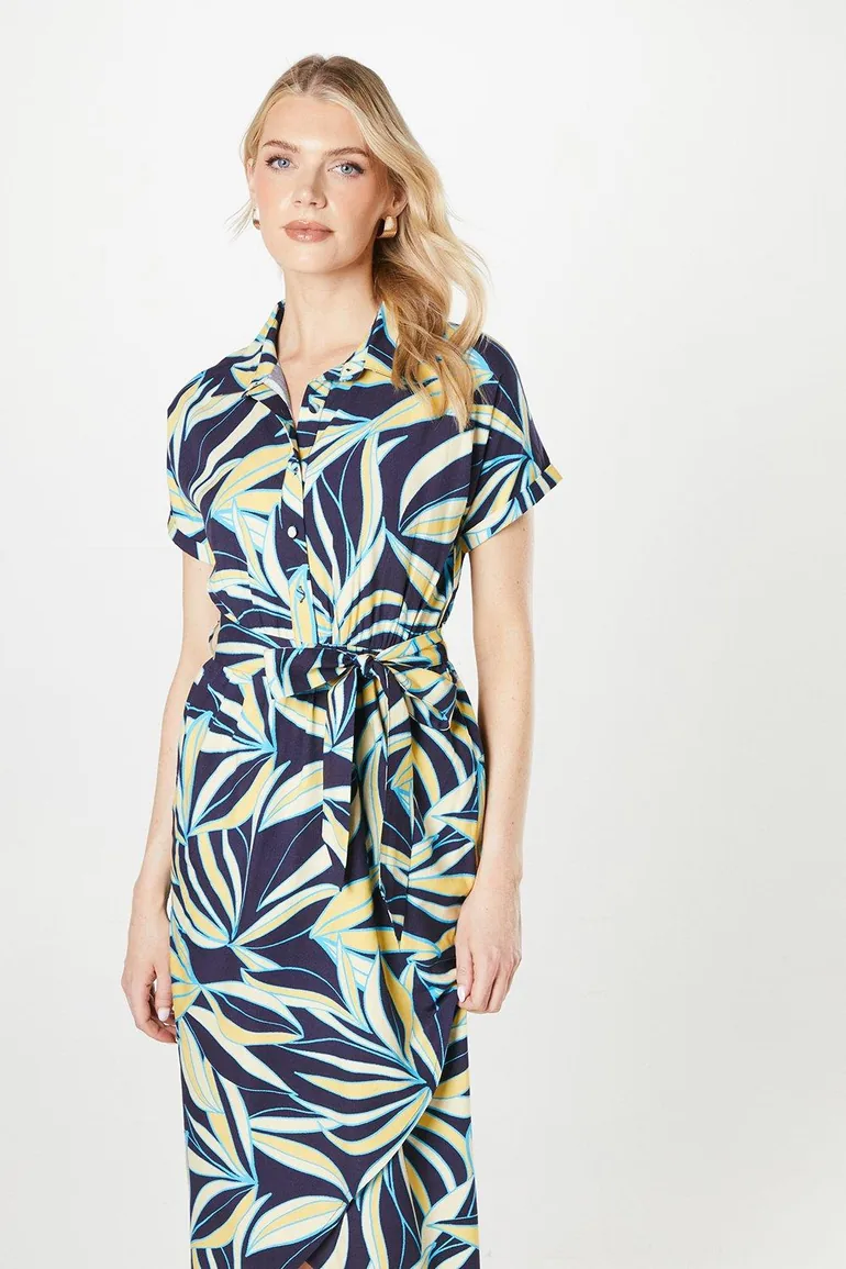 Printed Wrap Skirt Dress - navy - 1