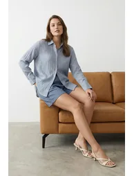 Blue Striped Textured Fabric Regular Regular Pattern Woven Shirt - 1