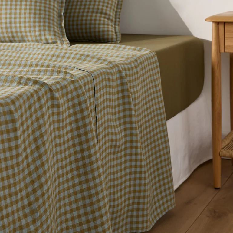 AcÃ©lie Olive/Opaline Washed Linen Flat Sheet