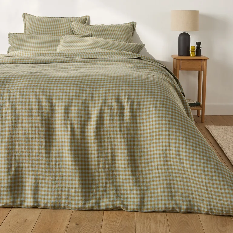 AcÃ©lie Olive/Opaline Washed Linen Flat Sheet - 1