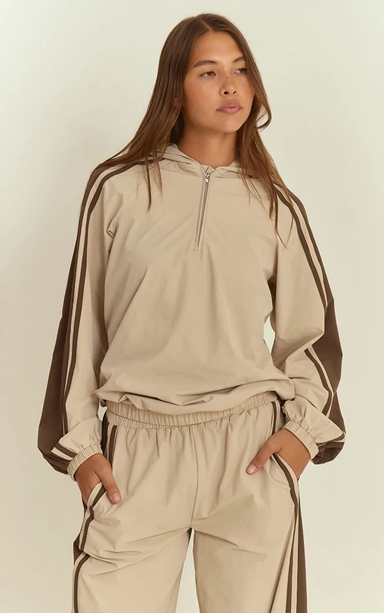 Stone Shell Contrast Stripe Hooded Track Jacket - 5
