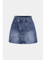 Denim Asymmetrical High Waist Skirt