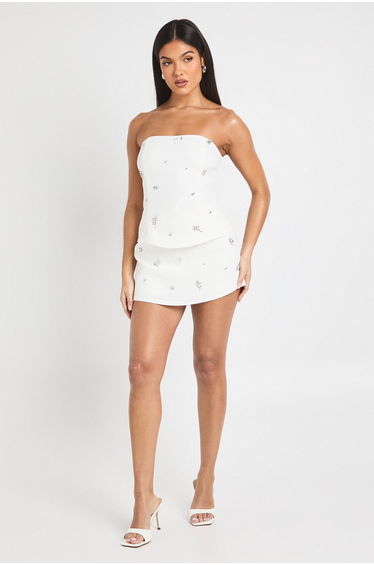 Diamante Embellished Bandeau Top - white