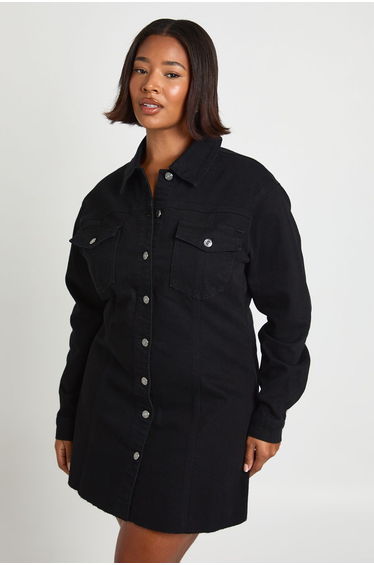 Plus Denim Button Down Dress - black product thumbnail 2