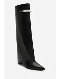 Nareva Fold Over Shark Block Heel Point Toe Boots With Trim Detail - 3