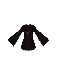 Black Linen Look O-ring Flute Sleeve Beach Dress - 4