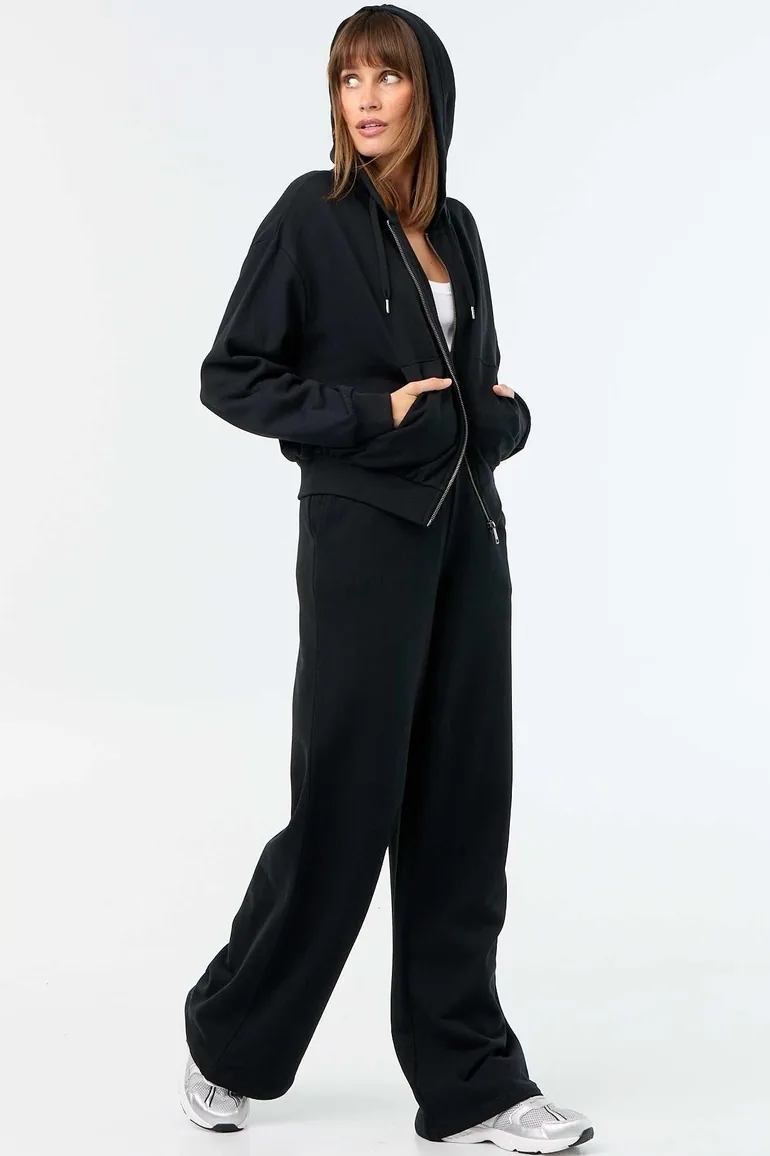 Wide Heavy Knit Jogging Trousers BLACK