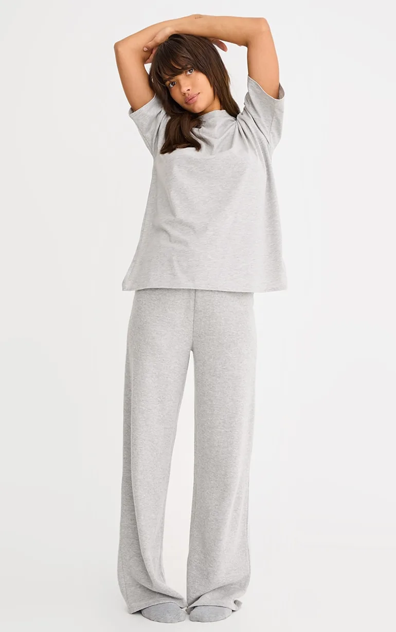 Grey Cotton Basic Oversized T-shirt
