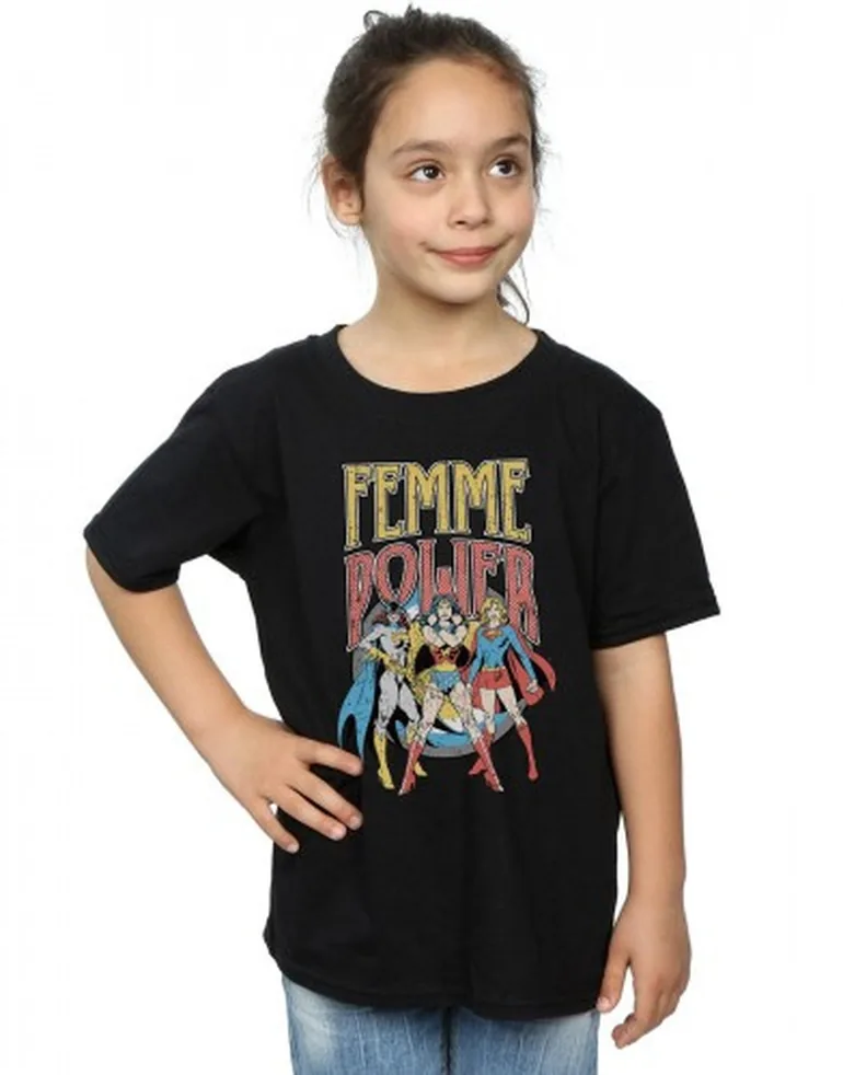 DC Comics Girls Femme Power Cotton T-Shirt - Black