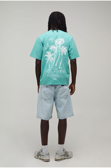 Regular Palm Print Washed T-Shirt - green product thumbnail 3