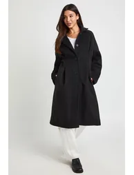 Collared Wool Look Coat - black