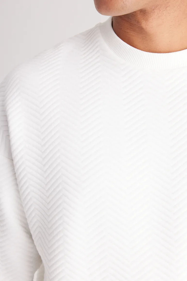 Ecru loose fit fleece-lined 3-thread crew neck cotton sweatshirt - 3