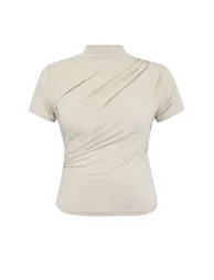 Stone High Neck Gathered Sandy Knitted Plus Size Blouse