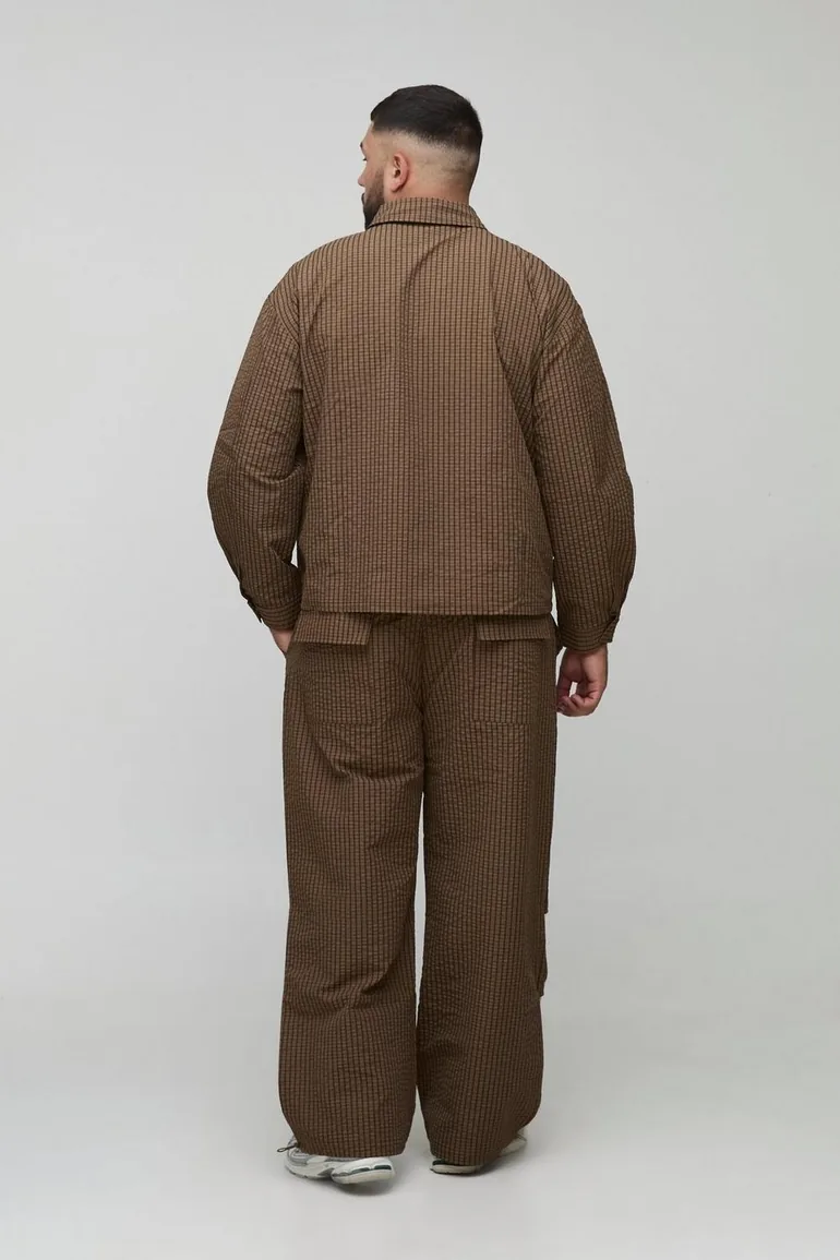 Plus Oversized Check Ripstop Cargo Shacket - mocha - 1