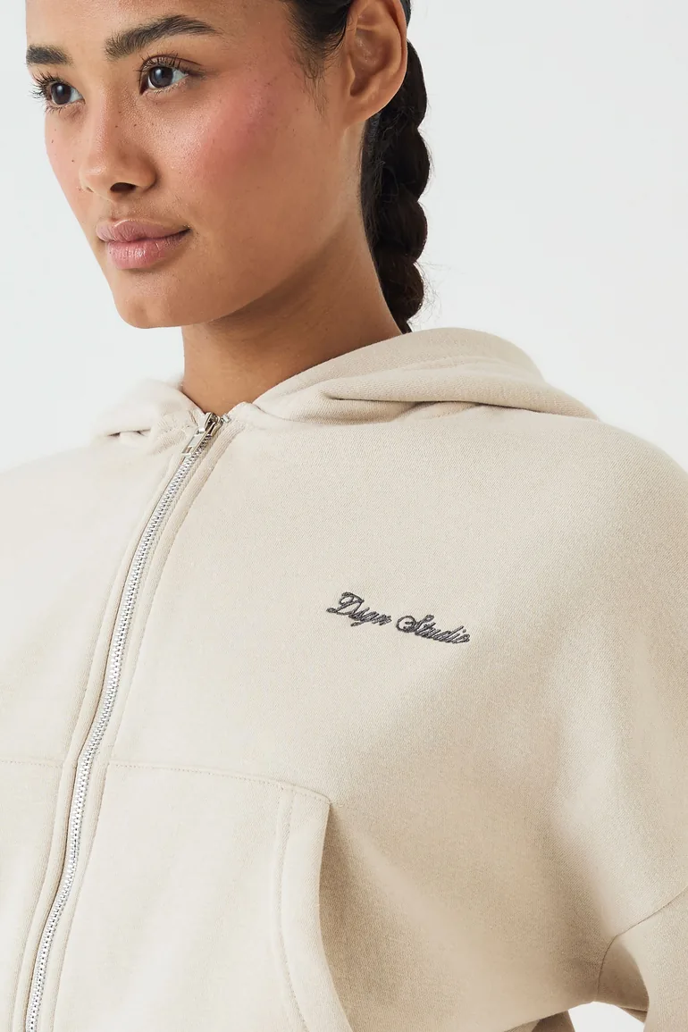 DSGN Studio Boxy Crop Zip Through Hooded Short Tracksuit - stone - 3