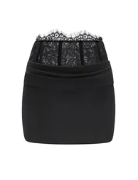Siosi Black Ruched Top & Skirt Set with Lace Trim - 9