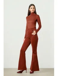 Burgundy Corduroy Flare Pants - 1