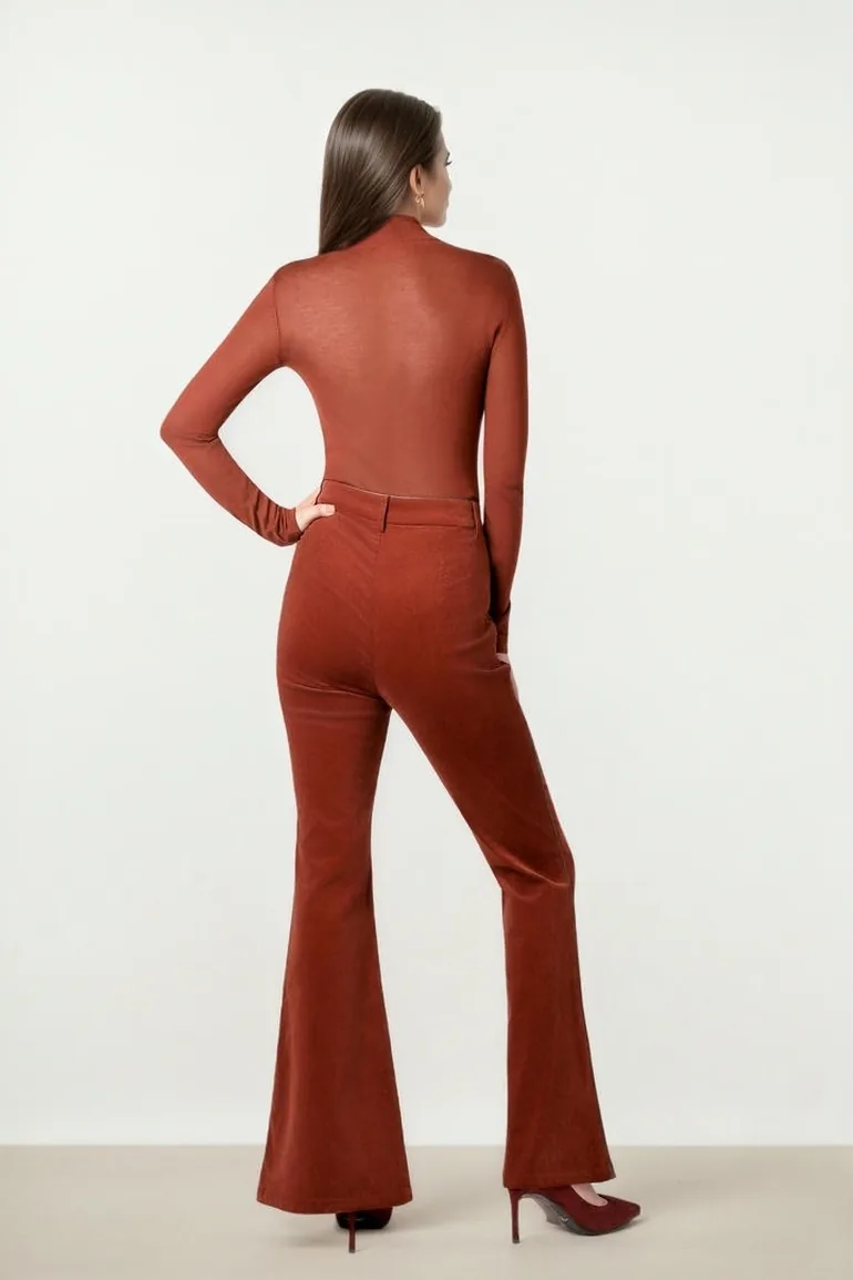 Burgundy Corduroy Flare Pants - 3