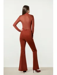 Burgundy Corduroy Flare Pants - 3