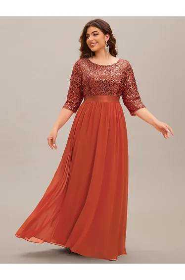 ever FLORENCE|Sequin Round Neckline Dress with Chiffon
