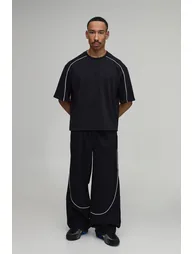 Relaxed Contrast Piping Shell Track Pants - black
