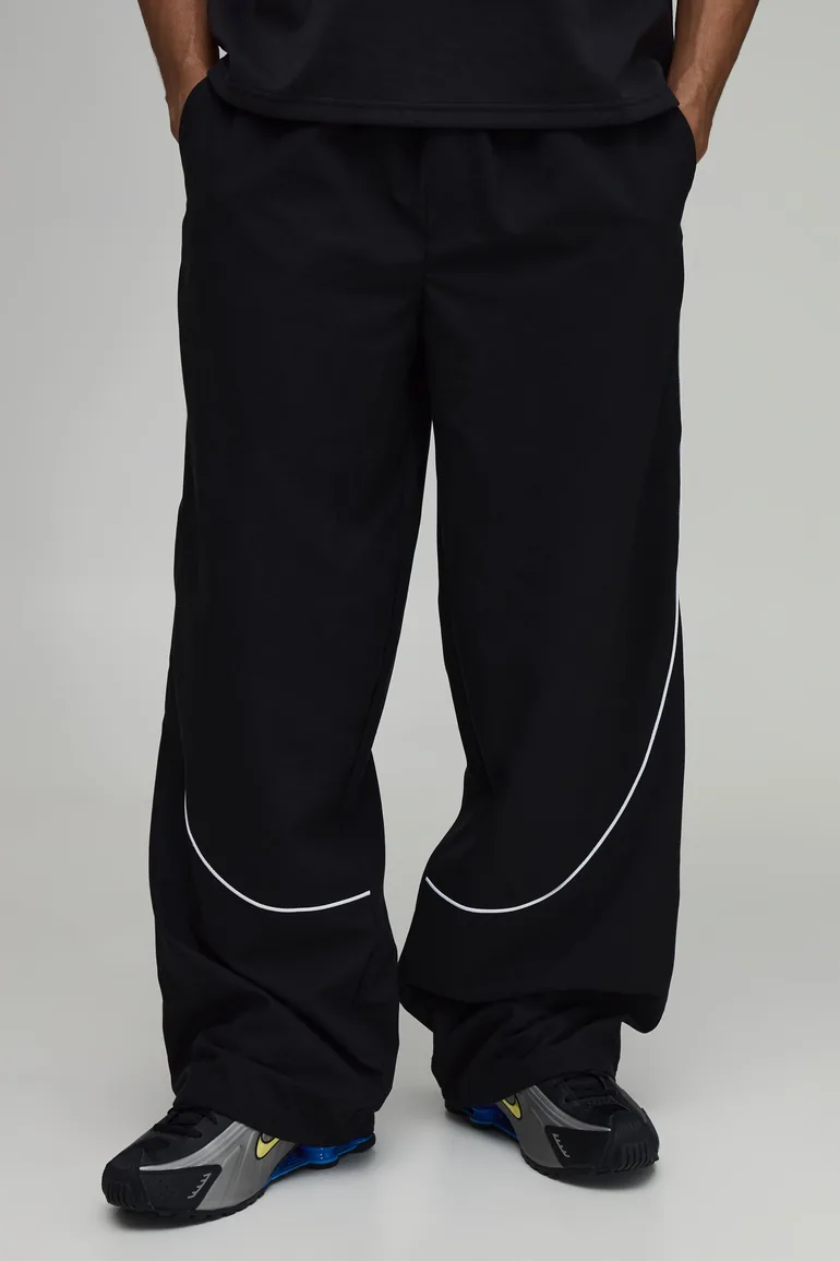 Relaxed Contrast Piping Shell Track Pants - black - 1