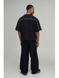Relaxed Contrast Piping Shell Track Pants - black - 2